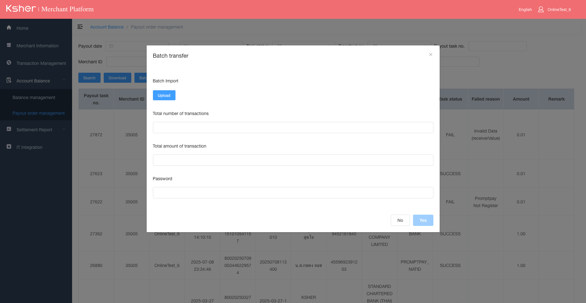 merchant platform batch transfer
